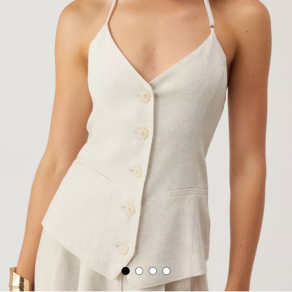 Cream linen button up vest